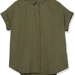 Daily Ritual Women's Oversized Fit Tencel Short Sleeve Shirt 1x Dark Olive Green